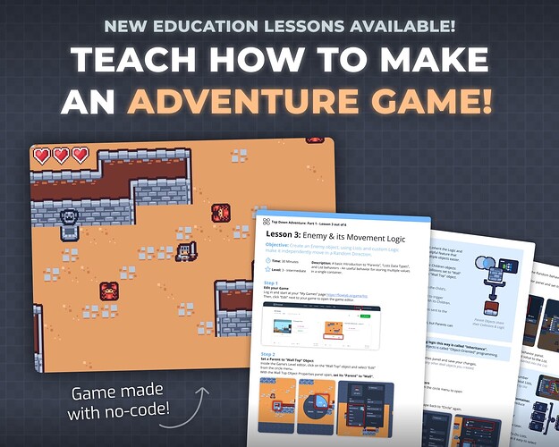 Flowlab No-code Game Engine - Education Lessons Tutorial How to make Adventure game - game made with Flowlab