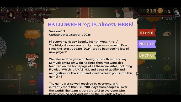 Misty Hollow Halloween Multiplayer, Update Mail