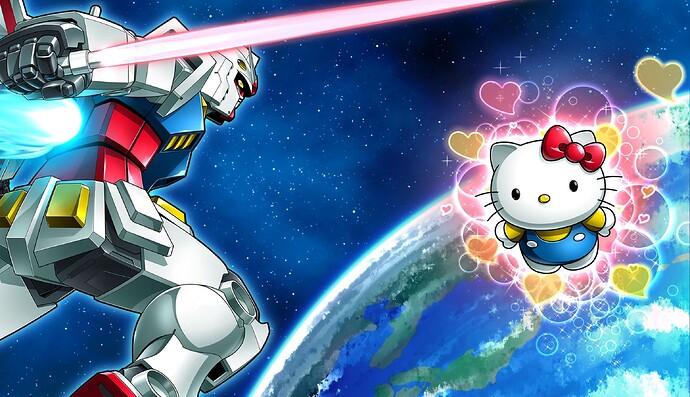 gundam vs hello kitty epic space battle art wallpaper