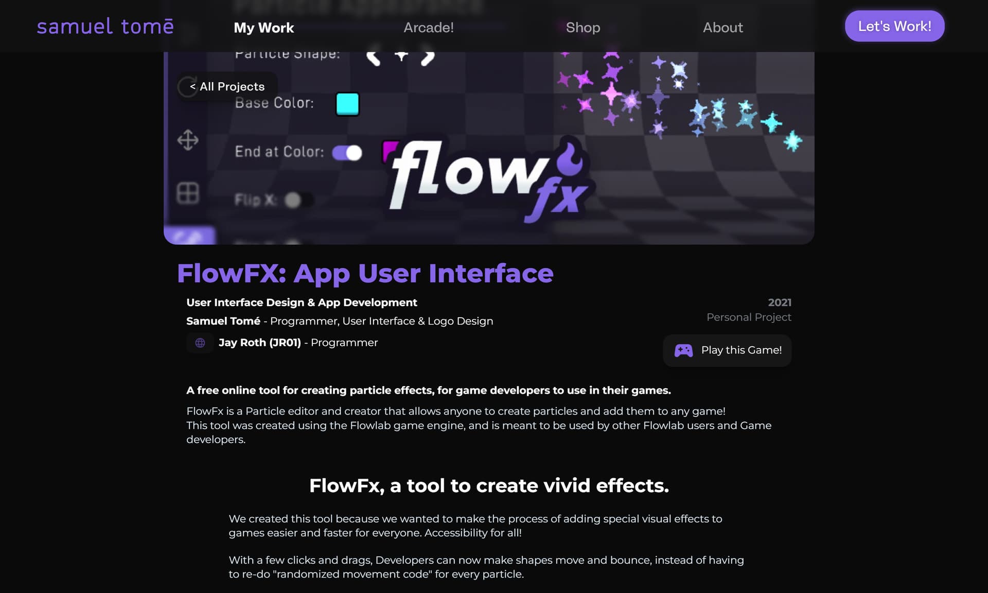 Samuel Tomé, Designer & Game Developer - FlowFX Website Screenshot